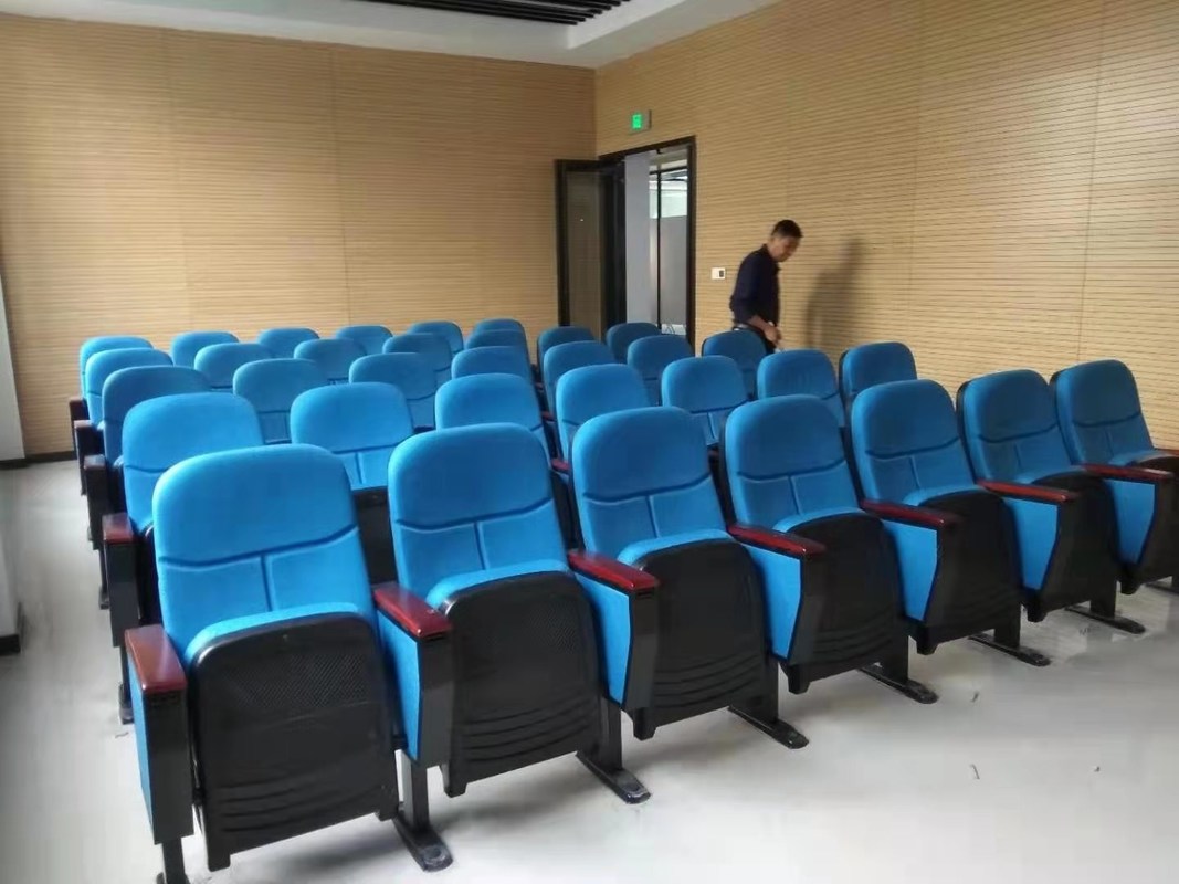 Sillas del auditorio de la cubierta de tela de materia textil, color azul del asiento conmemorativo del estadio